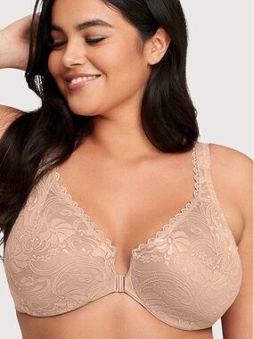 Glamorise WonderWire Front-Closure Stretch Lace Bra - Cafe, size 42F